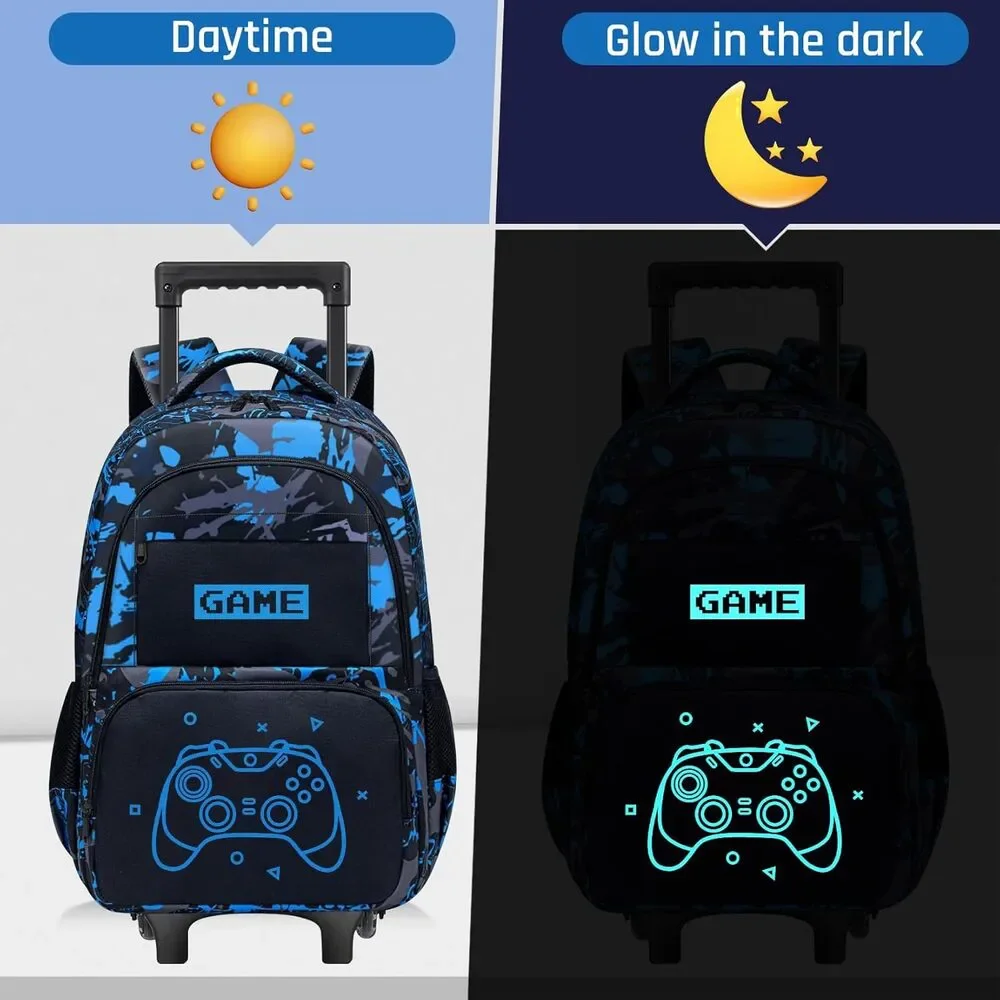 Boys Rolling Backpack for Kids Gamer Roller School Bookbag Aged 6-18